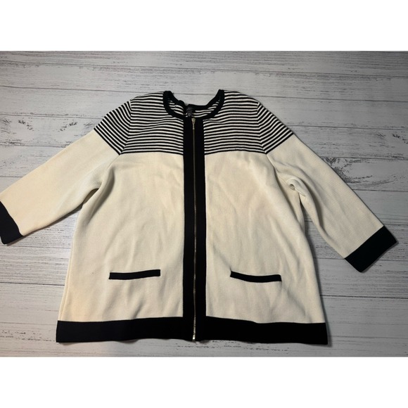 Talbots Sweaters - TALBOTS WOMAN Sz 2X Zip Front Cardigan‎ Sweater Black Ivory Preppy Business